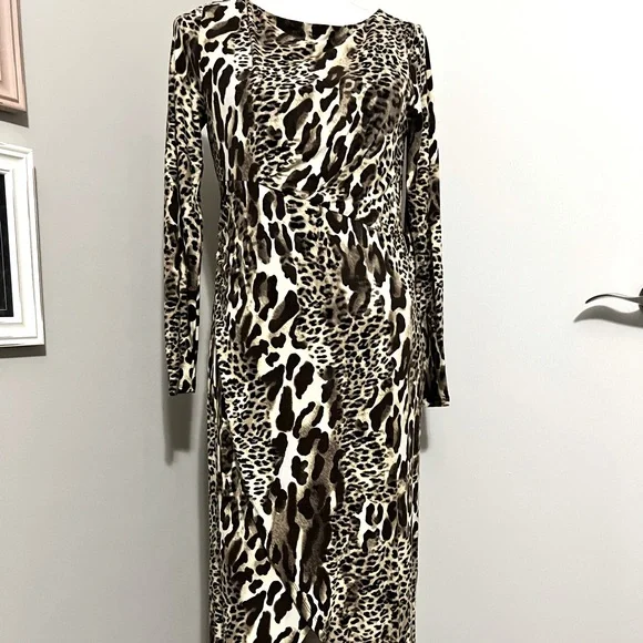 Chico's | Dresses | Chicos Black Label Leopard Print Hi Lo Faux Wrap Midi |  Poshmark